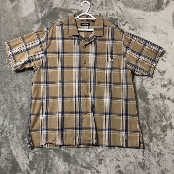 Solaris Men Brown Plaid Shirt Size XL Button Up Short Sleeve Summer Casual - Picture 1 of 12
